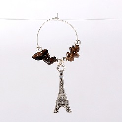 Дымчатый Кварц Природных драгоценных камней бокал прелести, с тибетским стилем подвеска Эйфелева башня сплава, железа бусы и латунные серьги обруча, платина, дымчатый кварц, 58 мм , штифт: 0.7 мм