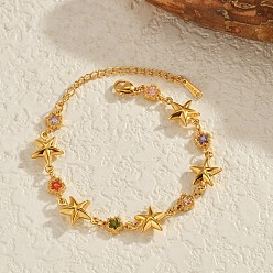 Морская звезда 304 браслеты из нержавеющей стали ссылка для женщин, со стразами, реальный 18 k позолоченный, морская звезда, 6-3/4 дюйм (17 см)