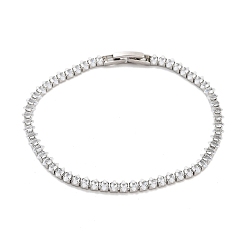 Платина Браслеты из латуни с прозрачным фианитом и звеньями в виде конского глаза, без никеля , долговечный, платина, 7-3/8 дюйм (18.6 см)