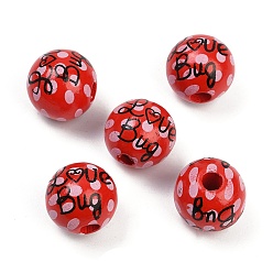 Polka Dot Окрашенные деревянные европейские бусы, бусины с большим отверстием, круглые, красные, узор в горошек, 15.5 мм, отверстие : 4~4.5 мм