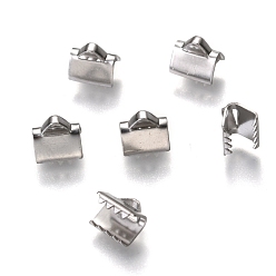 Нержавеющая Сталь Цвет Не тускнеет 304 концы ленты из нержавеющей стали с обжимом, прямоугольные, цвет нержавеющей стали, 6x6.5x5 мм, отверстие : 1x1 мм, 2.5 мм внутренним диаметром
