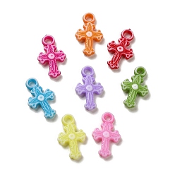 Mixed Color Opaque Acrylic Pendants, Craft Style, Cross Fleury, Mixed Color, 22x13x3mm, Hole: 2.8mm, 1666pcs/500g