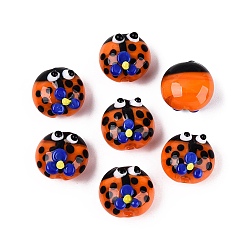 Orange Foncé Fait main perles au chalumeau cahoteuses, coléoptère à motif floral, orange foncé, 14.5x9~11mm, Trou: 1~1.4mm