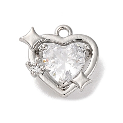 Платина Латунные микро проложить кубического циркония подвески, без кадмия, без никеля и без свинца, сердце со звездными подвесками, долговечный, платина, 13x13x4.5 мм, отверстие : 1.4 мм
