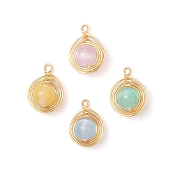 Золотой Подвески из натурального селенита, с медной проволокой, плоско-круглые, золотые, 20.5x15x8.5 мм, отверстие : 1.4 мм