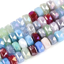 Разноцветный Стеклянные бусины с гальваническим покрытием , рондель, граненые, красочный, 7.5~8x4.5~5.5 мм, отверстие : 1.2~1.4 мм, около 34~37 шт / нитка, 7.09~7.28 дюйм (18~18.5 см)