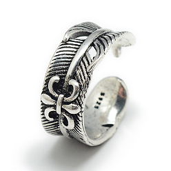 Antique Silver Adjustable Alloy Cuff Finger Rings, Fleur De Lis, Size 7, Antique Silver, 17mm