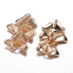 Light Gold Долговечные соединители из латуни с покрытием, цветок, без кадмия и без свинца, реальный 18 k позолоченный, золотой свет, 24x16x3.5 мм, отверстие : 1 мм