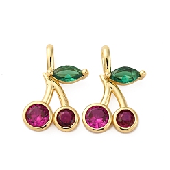 Фуксин Латунные микро проложить кубического циркония подвески, черри прелести, стойки покрытие, долговечный, без кадмия и без свинца, фуксиново-красные, 18.5x13.5x4.5 мм, отверстие : 4x2 мм