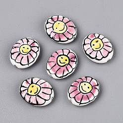 Фламинго Фарфоровые бусины ручной работы, пастельный фарфор, овальный и цветок, фламинго, 19.5~20x16x5~6 мм, отверстие : 1.6~2 мм