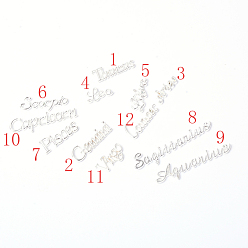 Серебро Двенадцать созвездий слово кабошоны из цинкового сплава, для плавающих медальонов стеклянные живые медальоны с памятью, заправка эпоксидной смолой, серебряные, 7~10x15~48x2 мм