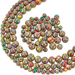 Coloré 3 brins 3 brins de perles de malachite synthétiques de style, teint, ronde, colorées, 1 brin / style