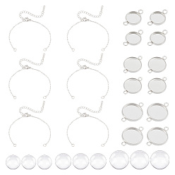 Нержавеющая Сталь Цвет Набор для изготовления браслета из плоских круглых звеньев своими руками, в том числе 201 изготовление браслета из нержавеющей стали, 304 из нержавеющей стали параметров соединителя кабошон, Кабошоны из стекла, цвет нержавеющей стали, 54 шт / коробка