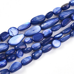 Королевский синий Натуральный белый стеклянные бусы нити, окрашенные, самородки, королевский синий, 5~17x4~17x2~7 мм, отверстие : 0.6 мм, около 41~54 шт / нитка, 14.57~16.14 дюйм (37~41 см)