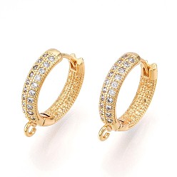 Настоящее золото 18K Латунный микропаве кубический цирконий кольцо серьги фурнитура, без свинца, без никеля и без кадмия, кольцо, реальный 18 k позолоченный, 18x16.5x3.5 мм, отверстие : 1.4 мм, штифты : 0.9 мм