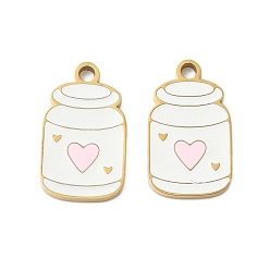 Белый 304 нержавеющей стальной эмали подвески, бутылка, ионное покрытие (ip), реальный 18 k позолоченный, белые, 16.5x9.5x1.5 мм, отверстие : 1.6 мм