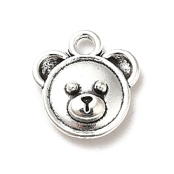 Plata Antigua Abalorios de encantos de la aleación del estilo tibetano, encantos de cabeza de oso de estilo de dibujos animados, plata antigua, 13x12.5x4 mm, agujero: 1.5 mm, Sobre 769 unidades / 1000 g