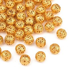 Золотой Латунные филигранные бусы, круглые, золотые, 8 мм, отверстие : 0.5 мм