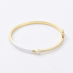 White Enamel Teardrop Hinged Bangle with Cubic Zirconia, Golden Brass Jewelry, White, Inner Diameter: 2x2-3/8 inch(5.05x5.9cm)
