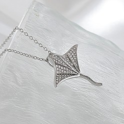 Fish Ожерелья с подвесками Ocean Summer из латуни с прозрачными кубическими цирконами и паве, платина, рыба, 17.72 дюйм (45 см), Кулон : 31x28 мм