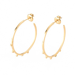 Real 14K Gold Plated 304 Stainless Steel Stud Earring Findings, Ear Wire, with Earring Backs/Ear Nut and Loop, Real 14K Gold Plated, 30x29x1mm, Hole: 1mm, Pin: 0.8mm