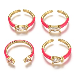 Ярко-Розовый Манжеты с латунной эмалью, открытые кольца, с четким кубического циркония, разнообразные, реальный 18 k позолоченный, долговечный, ярко-розовый, размер США 6, внутренний диаметр: 17 мм
