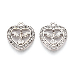 Платина Подвески из сплава и страза, сердце и орел, без свинца и без кадмия, платина, 18x16x2 мм, отверстие : 1.8 мм
