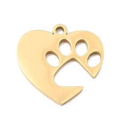 Золотой 304 подвески из нержавеющей стали, подвеска в виде отпечатка лапы в форме сердца, ионное покрытие (ip), долговечный, золотые, 16.5x16.5x1.5 мм, отверстие : 1.5 мм