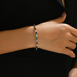 Разноцветный Элегантные латунные браслеты-цепочки с кубическим цирконием для ежедневного ношения женщинами, платина, красочный, внутренний диаметр: 2-3/8~2-3/4 дюйм (6~7 см)