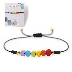 Разноцветный Регулируемые плетеные браслеты дружбы с радужным сердцем и латунными бусинами, красочный, внутренний диаметр: 11.02 дюйм (28 см), с бумажной карточкой