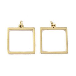 Квадрат Ионное покрытие (ip) 304 подвески из нержавеющей стали, лазерная резка, с целью перехода в кольце, золотые, квадратный, 17x15x1 мм, отверстие : 2 мм