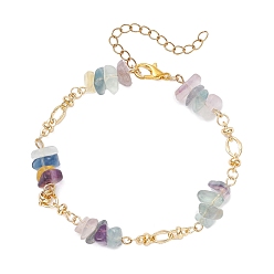Флюорит Браслеты-цепочки из натуральной флюоритовой крошки и латунных звеньев, 7-7/8 дюйм (20.1 см)