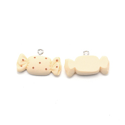 Beige Resin Pendants, Imitation Food, with Iron Loop, Candy, Beige, 16x28x7mm, Hole: 2mm