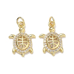 Белый Латунные микро проложить кубического циркония подвески, черепаховые чары, стойки покрытие, долговечный, без свинца и без кадмия, реальный 18 k позолоченный, белые, 19.5x14x4 мм, Перейти кольцо: 5x1 мм, внутренний диаметр: 3.3 мм