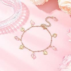 Хрусталь Браслеты с подвесками из круглых бусин из натурального кварца, 304 Браслеты из нержавеющей стали с подвесками в виде сердечек для женщин, 7-1/8 дюйм (18 см)