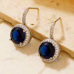 Монтана Серьги-гвоздики из латуни со стразами, круглые, Монтана, 21x12 мм