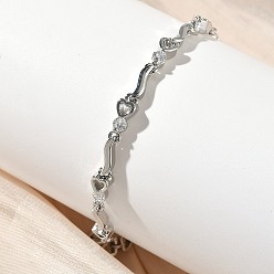 Платина Браслеты-цепочки с закрученными звеньями из латуни с микропаве из прозрачных кубических цирконий для женщин, стойки покрытие, долговечный, без кадмия и без свинца, платина, 7-3/4 дюйм (19.6 см)