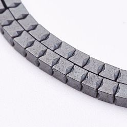 Non-magnetic Hematite Non-magnetic Synthetic Hematite Beads Strands, Frosted, Faceted, Cube with Flower, 2x2x2mm, Hole: 0.5mm, about 200pcs/strand, 15.74 inch