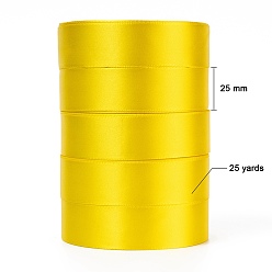 Yellow Single Face Satin Ribbon, Polyester Ribbon, Yellow, 1 inch(25mm) wide, 25yards/roll(22.86m/roll), 5rolls/group, 125yards/group(114.3m/group)