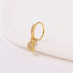 Луна Латунные микропаве прозрачные кубические цирконии подвески кольца для носа, золотые, луна, 10 мм