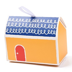 Gold Gift Sweets Paper Folding Boxes, with White Ribbon, Decorative Gift Box, House Shape, Gold, 10.5x13x7cm
