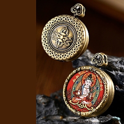 Античная Бронза Латунные подвески, плоский круглый с древними китайскими богами, античная бронза, 18 мм, внутренний диаметр: 14.4 мм