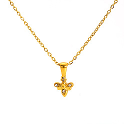 Bees 304 Stainless Steel Crystal Rhinestone Pendant Necklaces for Women, Real 18K Gold Plated, Bees, 17.72 inch(45cm), Pendant: 11x10mm