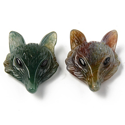 (RRHB277) Кристалл на подкладке из медово-бежевого цвета Природного индийского агата подвески, сверху просверленные бусы, с глазком из черного оникса, лиса голова, 41x29.5~30.5x13~14.5 мм, отверстие : 1.6 мм