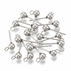 Stainless Steel Color Non-Tarnish 201 Stainless Steel Stud Earring Findings, with Loop and 304 Stainless Steel Pins, Round, Stainless Steel Color, 7x4mm, Hole: 1.8mm, Pin: 0.8mm