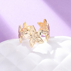 Настоящее золото 18K Латунные регулируемые открытые манжеты для женщин, без кадмия, без никеля и без свинца, цветок, реальный 18 k позолоченный, 15 мм