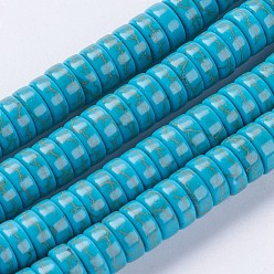 Deep Sky Blue Synthetic Turquoise Beads Strands, Heishi Beads, Flat Round/Disc, Dyed & Heated, Deep Sky Blue, 4.5x2.5~3mm, Hole: 1mm, about 145pcs/strand, 14''(35.56cm)