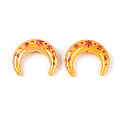 Золотистый Рождественское УФ-покрытие, напечатанное на непрозрачных акриловых бусинах, луна с узором из снежинок, золотые, 33~34.5x28.5x9.5 мм, отверстие : 2.8 мм