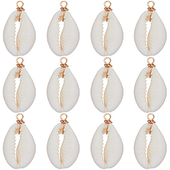 Настоящее золото 18K 30шт. подвески из натуральной ракушки каури, подвески в виде ракушек с петлями из экологически чистой медной проволоки, реальный 18 k позолоченный, 27~30x14~15x7~7.5 мм, отверстие : 4 мм