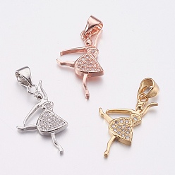 (52) Непрозрачная лаванда Латунные микро проложить кубического циркония подвески, танцор, разноцветные, 21x13x2 мм, отверстие : 3x4 мм